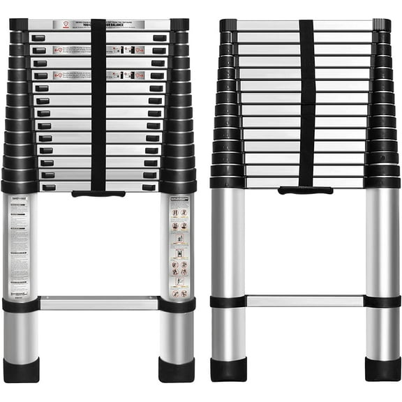 14.5 FT Telescoping Ladder One Button Retraction Aluminum Extension Ladder Collapsible Suitable for Outdoor or Indoor