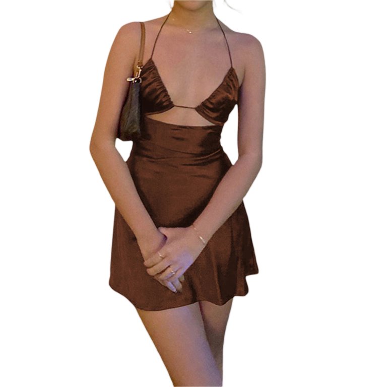 brown satin dress short Keep It Sleek Satin Mini Dress main image 1