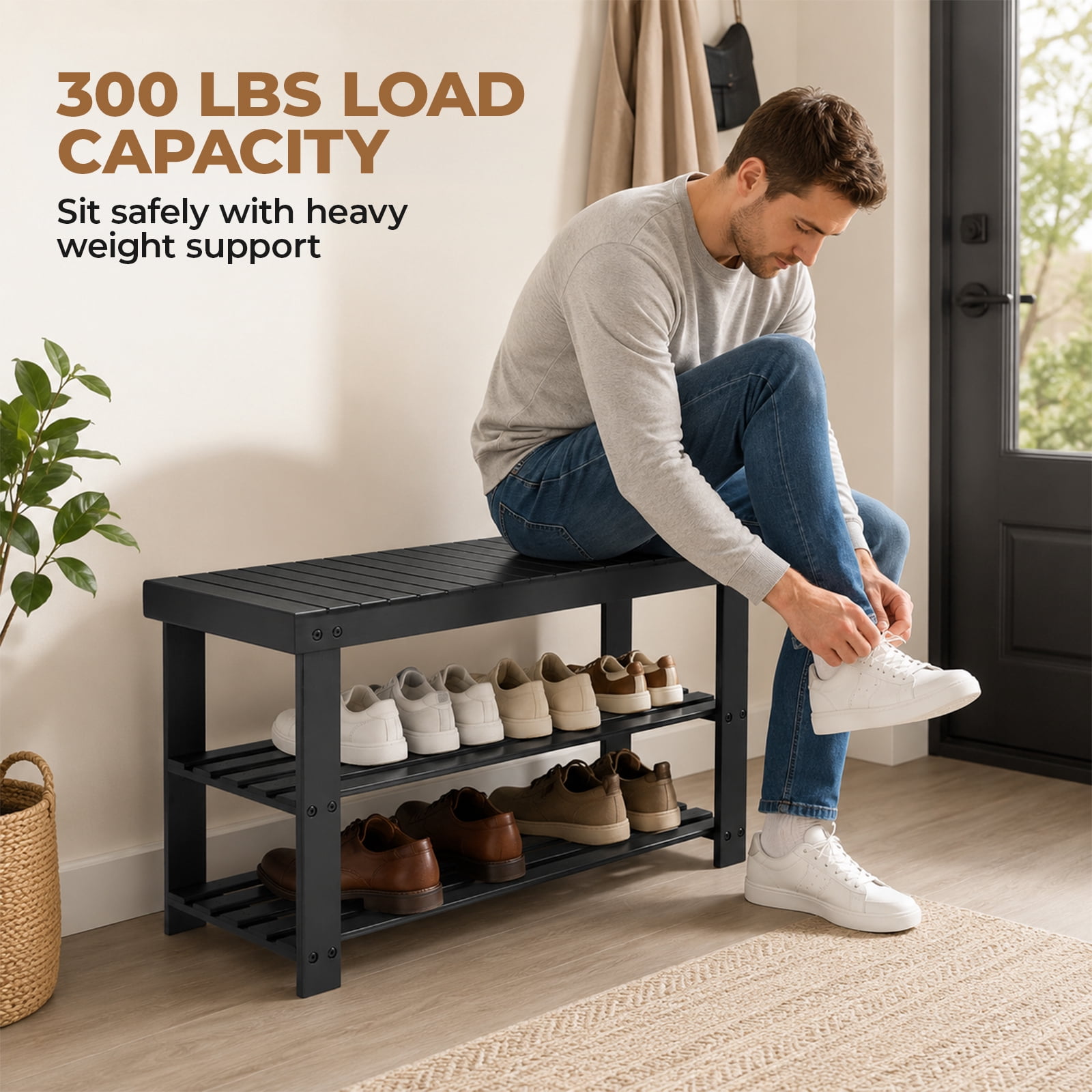 Alvantor 3 Tier Shoe Rack Bench, Shoe Storage Organizer, Entryway Bench, Perfect for Shoe Cubby, Bathroom Bench, Entryway Organizer, Hallway