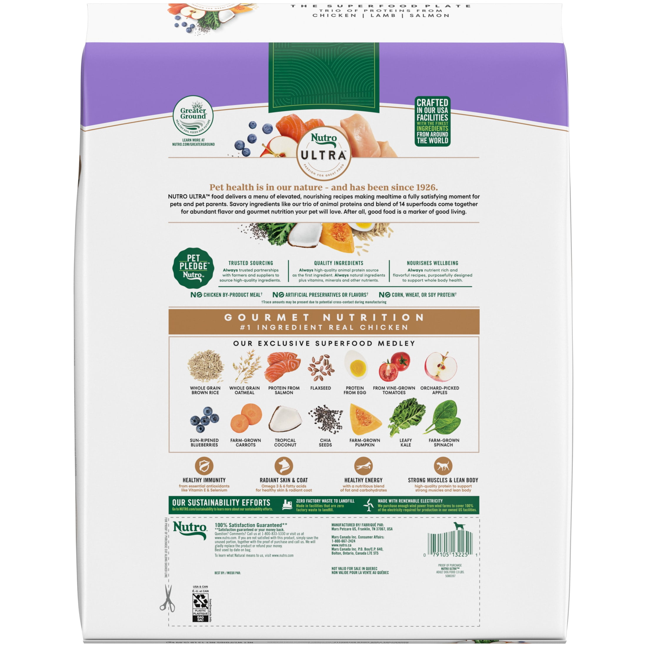 Nutro Ultra Adult Dry Dog Food with a Trio of Proteins from Chicken, Lamb and Salmon, 13 lb Bag