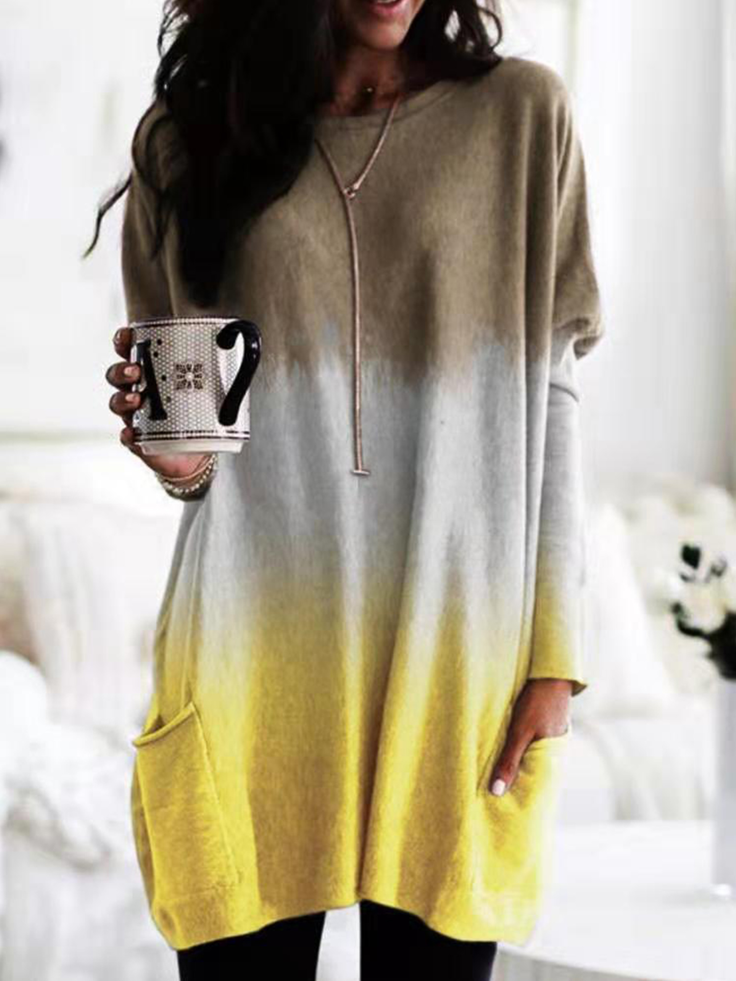 Sweatshirts for Women Long Sleeve Crew Neck Tie Dye Gradient Shirts Tunic Tops for Leggings