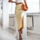 thumbnail image 5 of Falda Falda ajustada para mujer Falda casual asimétrica Color sólido Slim Fit Traje diario Kuymtek Amarillo T XL para Mujer, 5 of 7