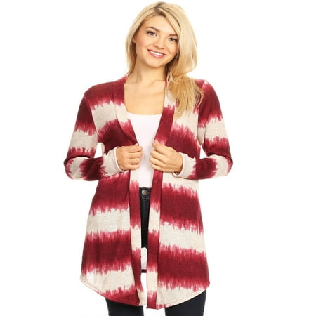 Knitting Pattern Cropped Cardigan - MOA COLLECTION Women's Pattern Print Long Sleeve Loose Fit Casual Open Front Knit Sweater Cardigan