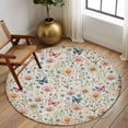 thumbnail image 3 of Round Area Rug 6 Ft, Pink Spring Floral Washable Non-Slip Circle Carpet for Living Room/Bedroom, Elegant Pastoral Flowers Butterflies Vintage Low-Profile Indoor Mats Collection Rugs for Residential, 3 of 7