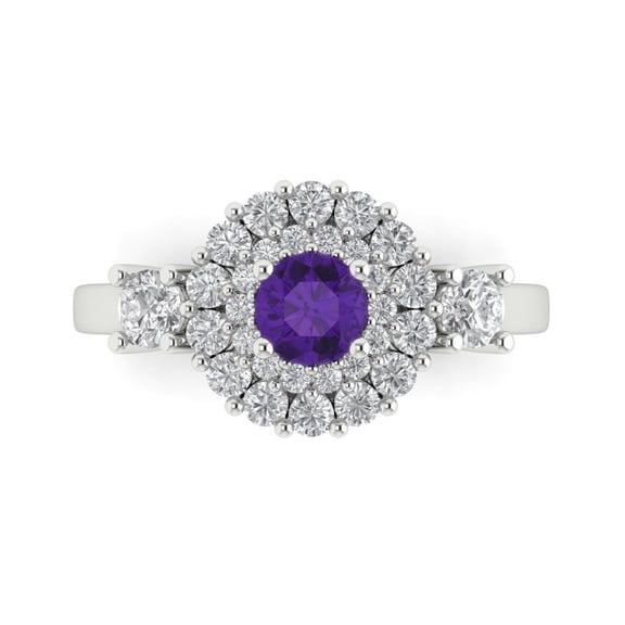 Halo Engagement Ring for Women - 1.4ct Natural Amethyst in 18K White Gold Promise Ring