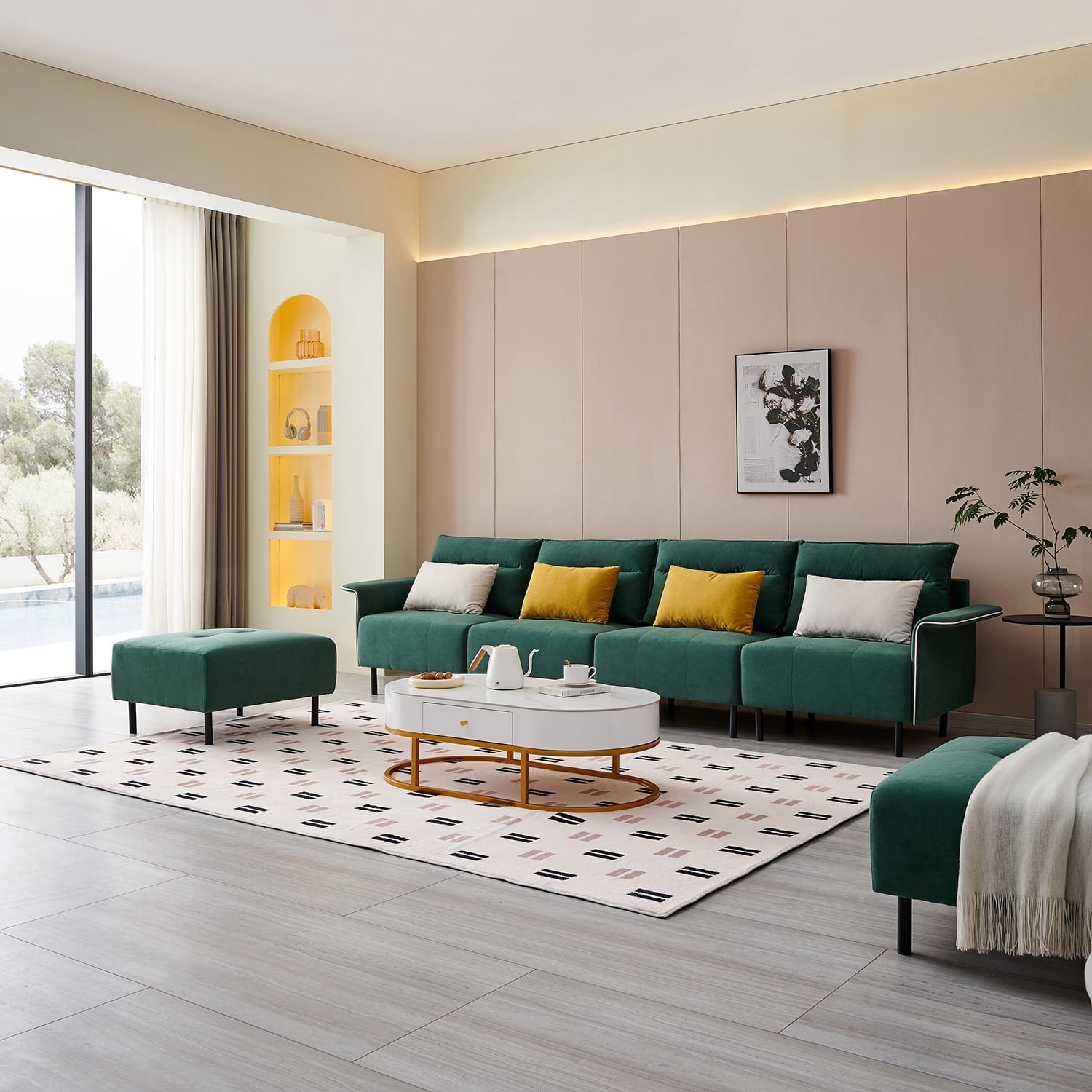 Resenkos Modern Sofa for Living Room in Home & Kitchen Large Velvet Fabric U-Shape Couches for Living Room, Couch for Sale Double Extra Wide Chaise Lounge Couch, Green