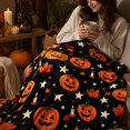 thumbnail image 3 of Halloween Throw Blanket, Soft Plush Fleece Cozy Throw Blanket, Jack‑o‑Lantern Maple Leaf Candle White Star Blanket, Holiday Decor for Halloween Party Sofa Bed Living Room Indoor,71x79Inch, 3 of 4