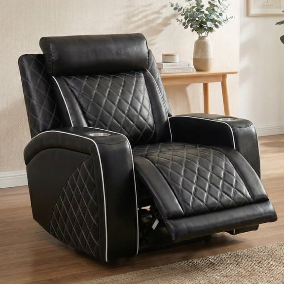 Alvantor Power Recliner Chair with USB Ports and Cup Holders Leather Electric Single Sofa for Living Room Black