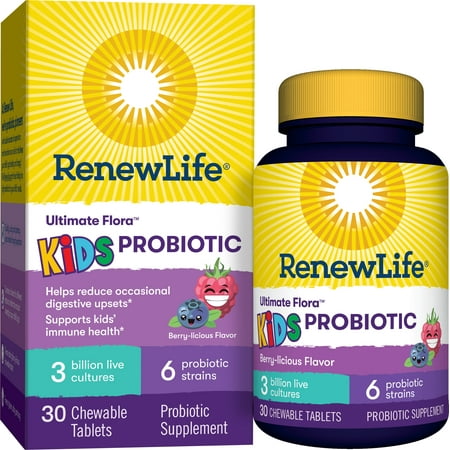 Renew Life Kids Chewable Probiotic, 3 Billion CFU, Natural Berry Flavor, 30 Tablets