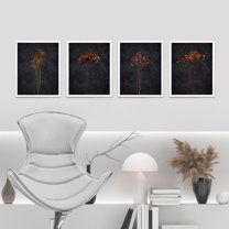 PixonSign Framed Wall Art Dark Moody Floral Prints, Set of 4 Wildflower Still Life Paintings, Minimalism Wall Décor, Nature Wilderness Adhesive Canvas Posters for Home Decor - 12"x16" White