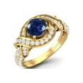 thumbnail image 4 of Mooneye Estate Ring 6mm Round Blue Sapphire Cz 925 Sterling Silver Gold Vermeil Women Gifts Ring, 4 of 4