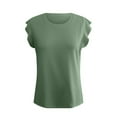 thumbnail image 6 of Summer Tops Women's Fashion Casual Short Sleeved T Shirt Round Neck Solid Color Loose Top Vest 1 Athletic Tops for Women Loose Fit Business Shirts Women Neck Top Camisole Tall Clothes Ball Green L, 6 of 9