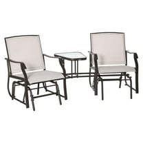 Outdoor Glider Chair with Table, 2-Seat Patio Rocking Loveseat, Beige Sling Chairs for Backyard, Porch, Steel Frame, 352 lbs Capacity
