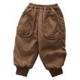 thumbnail image 2 of Toddler Boy's Cotton Pull-on Pants Boys' Casual Solid Color Pocket Thickened And Flannel Mid Waist Leg Up Pants For 1-6years, 2 of 4