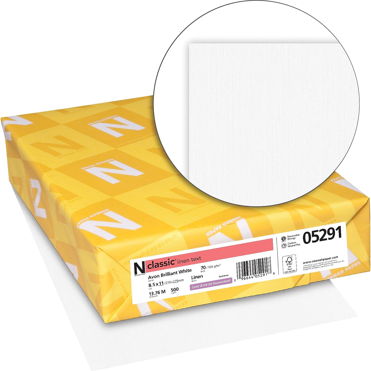 Neenah Paper CLASSIC Linen Paper 8 1/2" x 11" 70 lb. Linen Finish Avon Brilliant White 500/Ream