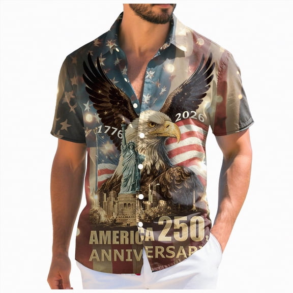 UngA 250 Years Shirt, Men's American Flag Hawaiian Shirts Patriotic 4th July Shirt Summer Casual Button Down Short Sleeve Beach Shirts (Grey,XXL)