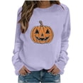 thumbnail image 3 of Xdegoge Women's Pumpkin Graphic Sweatshirt Glitter Rhinestone Jack O Lantern Pullover Tops Casual Long Sleeve Crewneck Fall Shirts for Halloween Party Lounge, 3 of 5