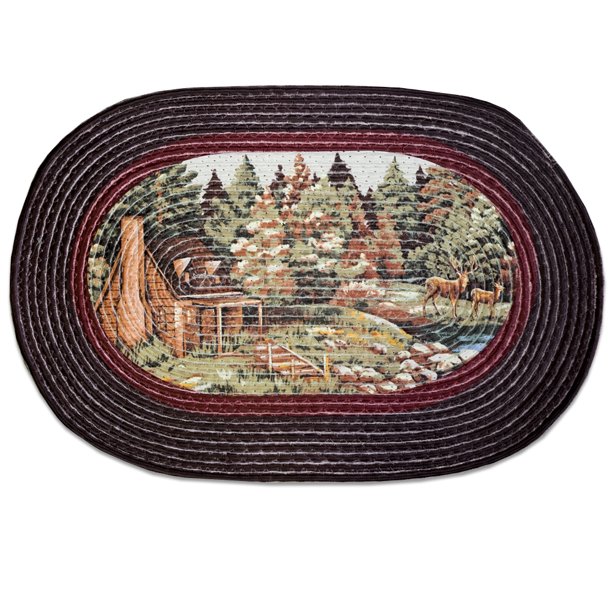Braided 20" x 30" Oval Printed Kitchen Floor Rug Mat Woodlands