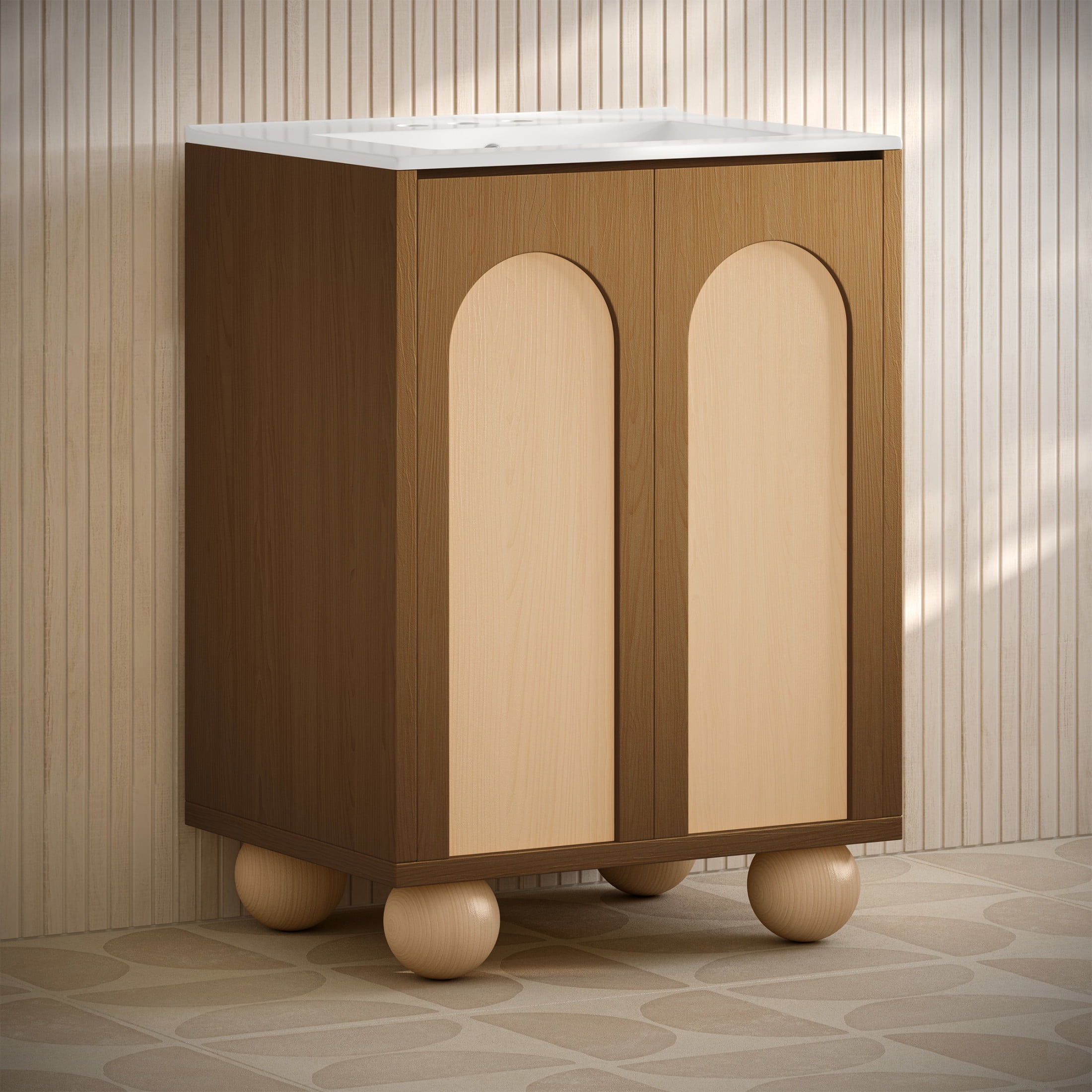 Plaisir II 24" Freestanding Bathroom Vanity in Brown Oak with 3-Hole Centerset Sink Top