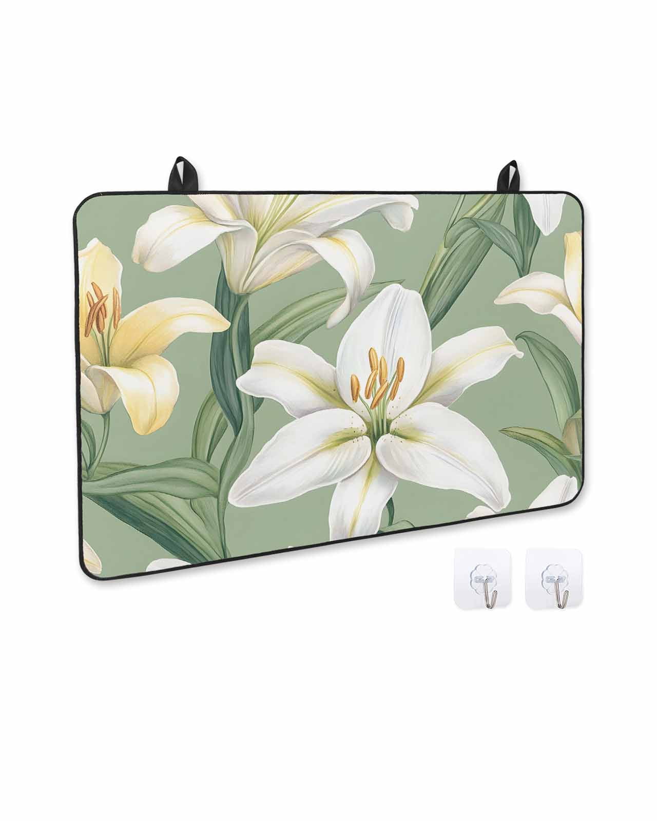 nqOlkjepod Large Induction Cooktop Protector Mat 24"x21", Green Floral Spring Stove Top Covers for Electric Stove, Vintage Posy Patterns Decorative Stove Burner Cover Mats, Glass Top Stove Cover