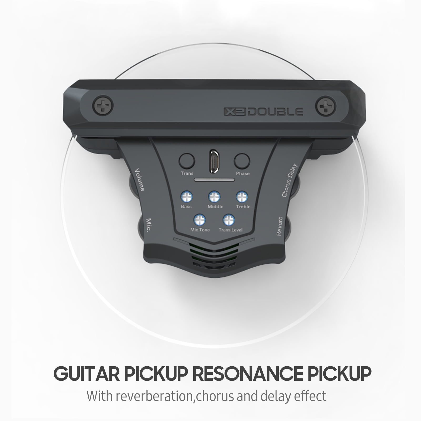 Double G0 Resonance Pickup for Electric Bass Guitar - Includes Preamplifier Coil Soundhole Pickup with Chorus, Delay, Reverb Effects System - Fits 96-104mm Sound-hole