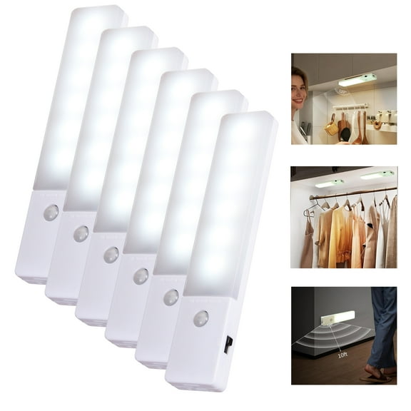 6 Pack Rechargeable LED Motion Sensor Night light Portable Closet Light Stick Up for Cabinet Hallway Stairway