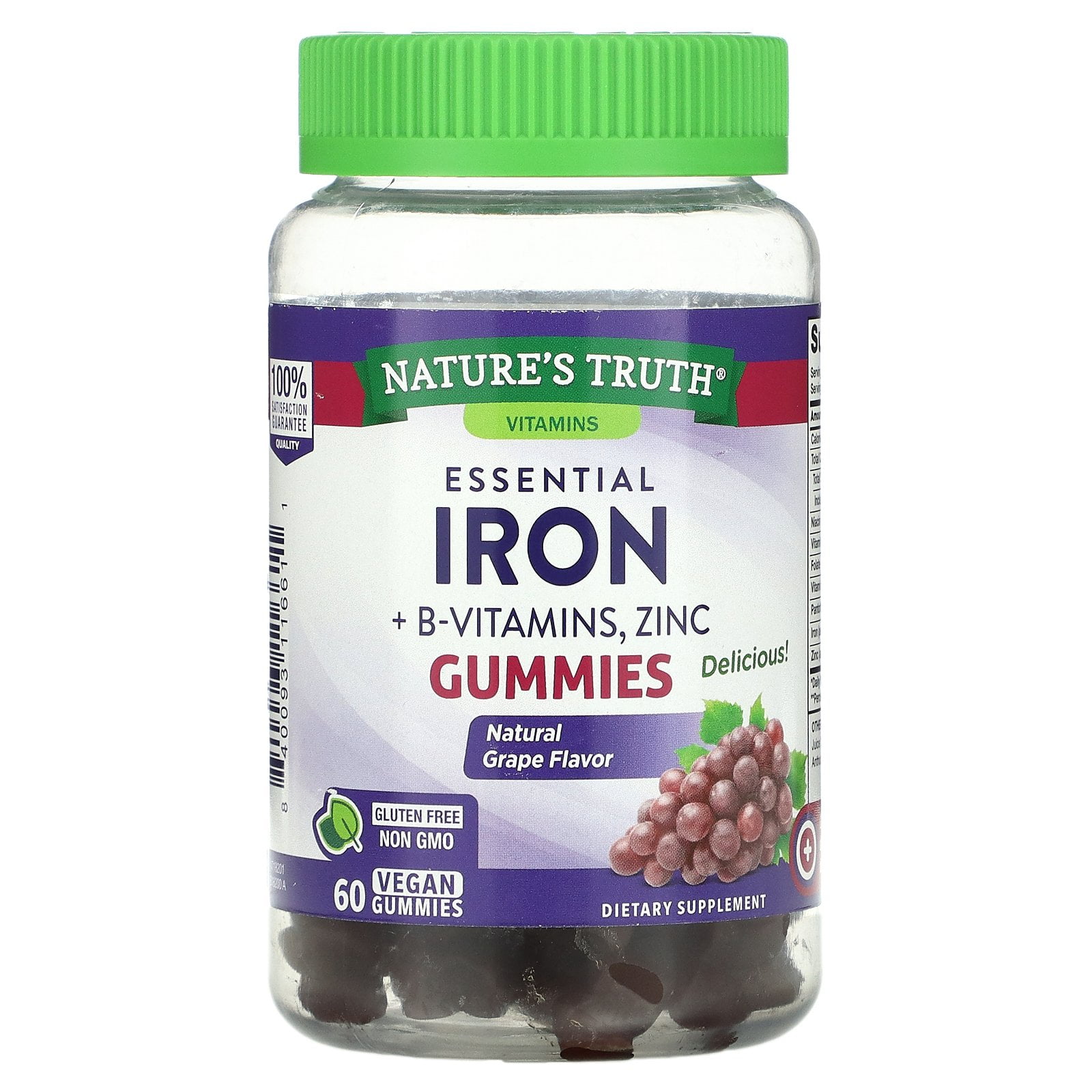 Essential Iron + BVitamins, Zinc, Natural Grape, 60 Vegan Gummies