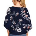 thumbnail image 2 of Women's V Neck Blouse Cotton Flowy Baggy Tie Waist Top Floral Boho Shirt Soft Peasant Short Sleeve Casual Fashion Loose Fit Navy 24, 2 of 4