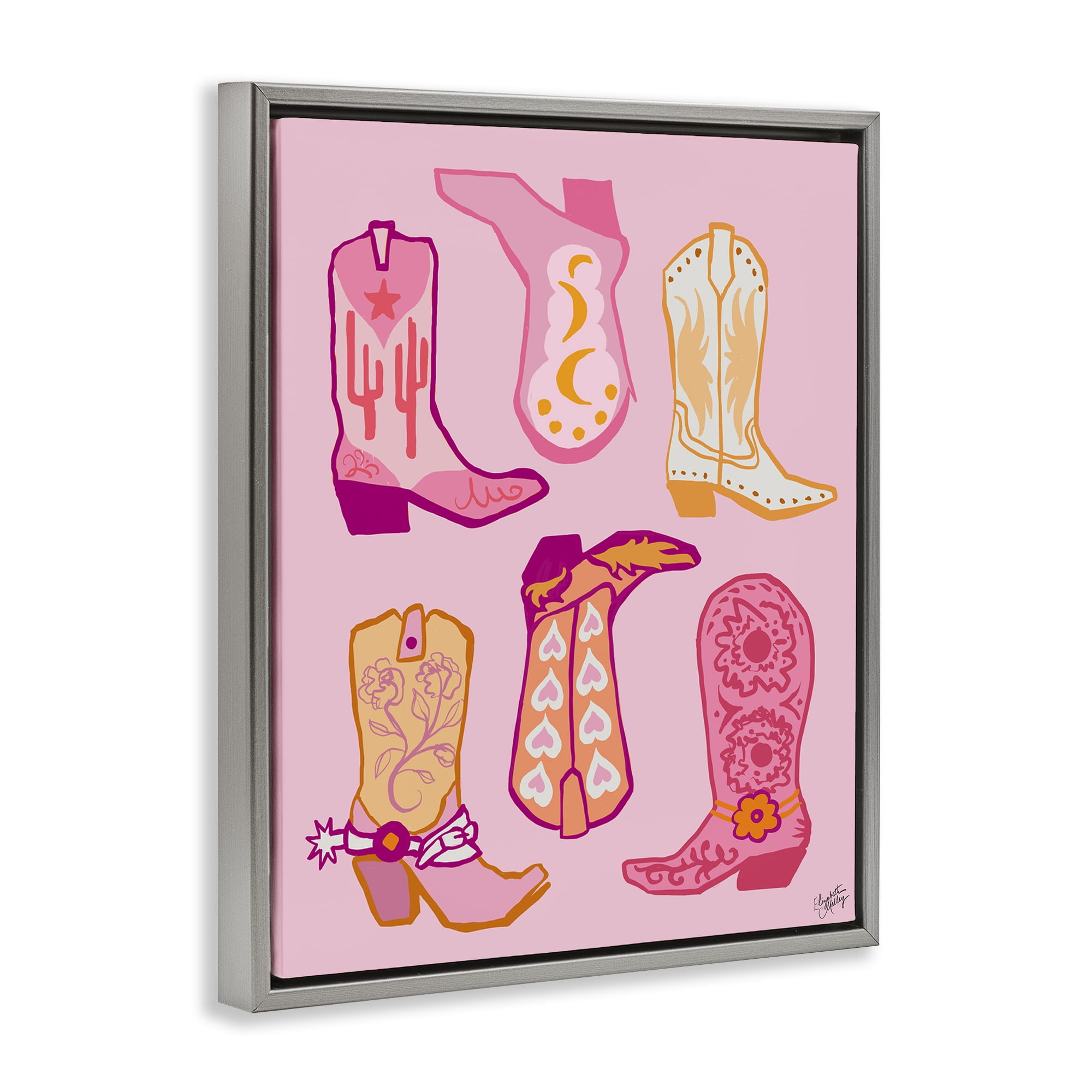 Stupell Industries Cowgirl Boot Designs Fashion Painting Gray Floater Framed Canvas Art Print Wall Art, 25 x 31