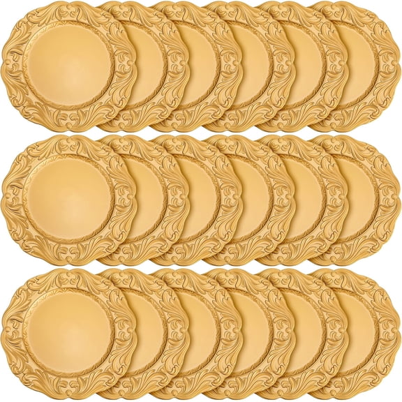 18 Pcs 13' Unique Antique Gold Plates, Plastic Reusable Disposable Dinner Plate
