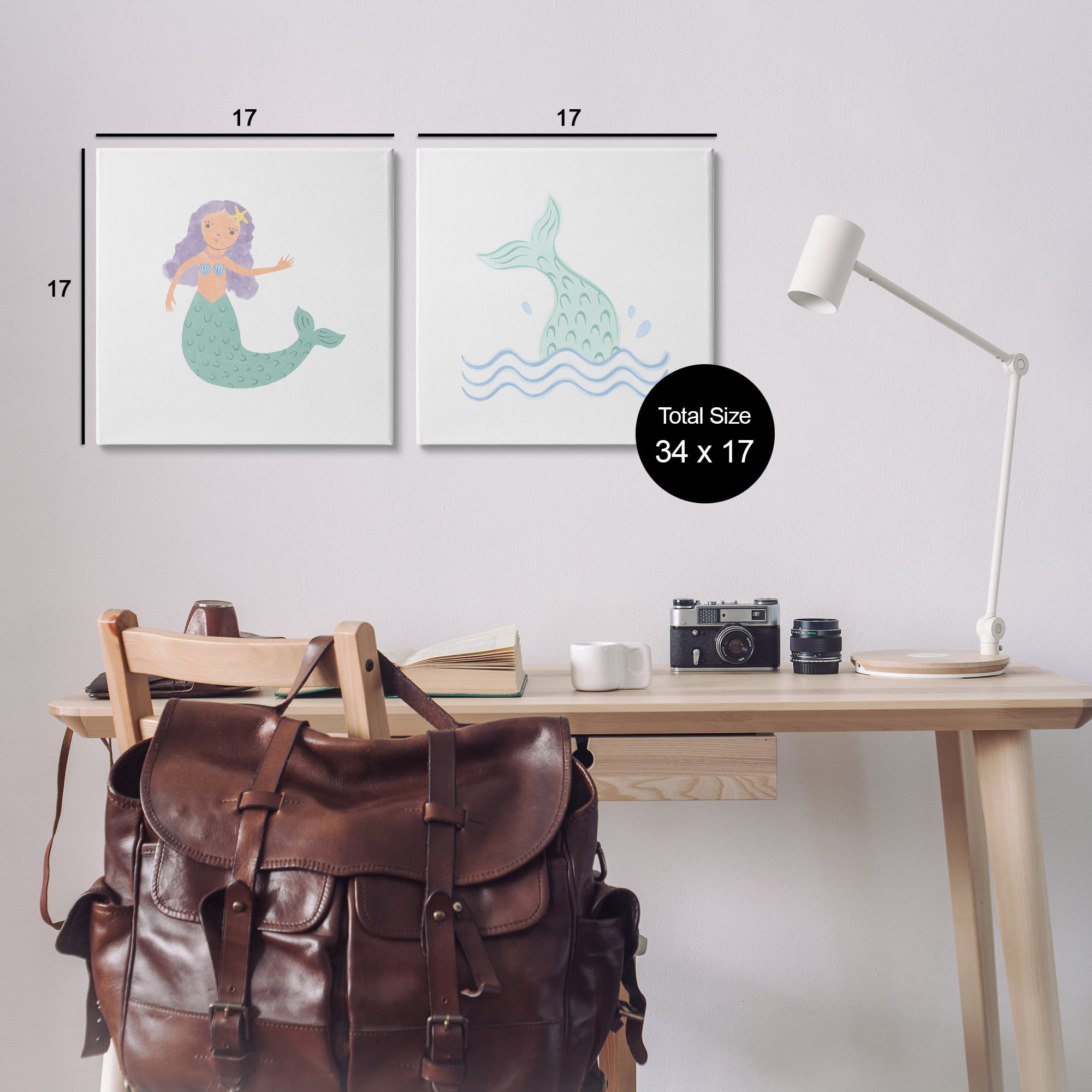 Stupell Industries Ocean Mermaid Splash Fantasy & Sci-Fi Painting Wrapped Canvas Art Print Wall Art, 17 x 17, Set of 2