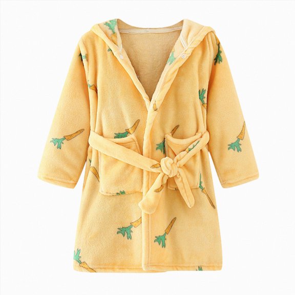 NOLDARES Boys Hooded Bathrobes Girls Soft Plush Fleece Robe Toddler Fuzzy Pajamas Kids Warm Sleepwear(H329-Yellow)