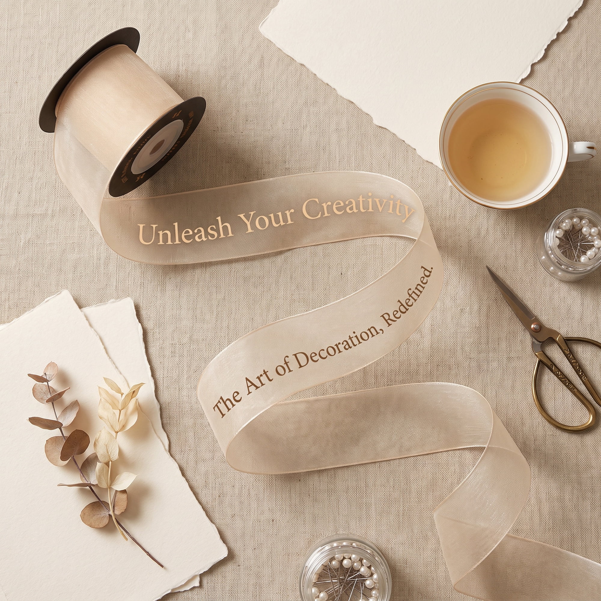Unique Bargains Wide Matte Decorative Ribbon Champagne 5.5 Yard
