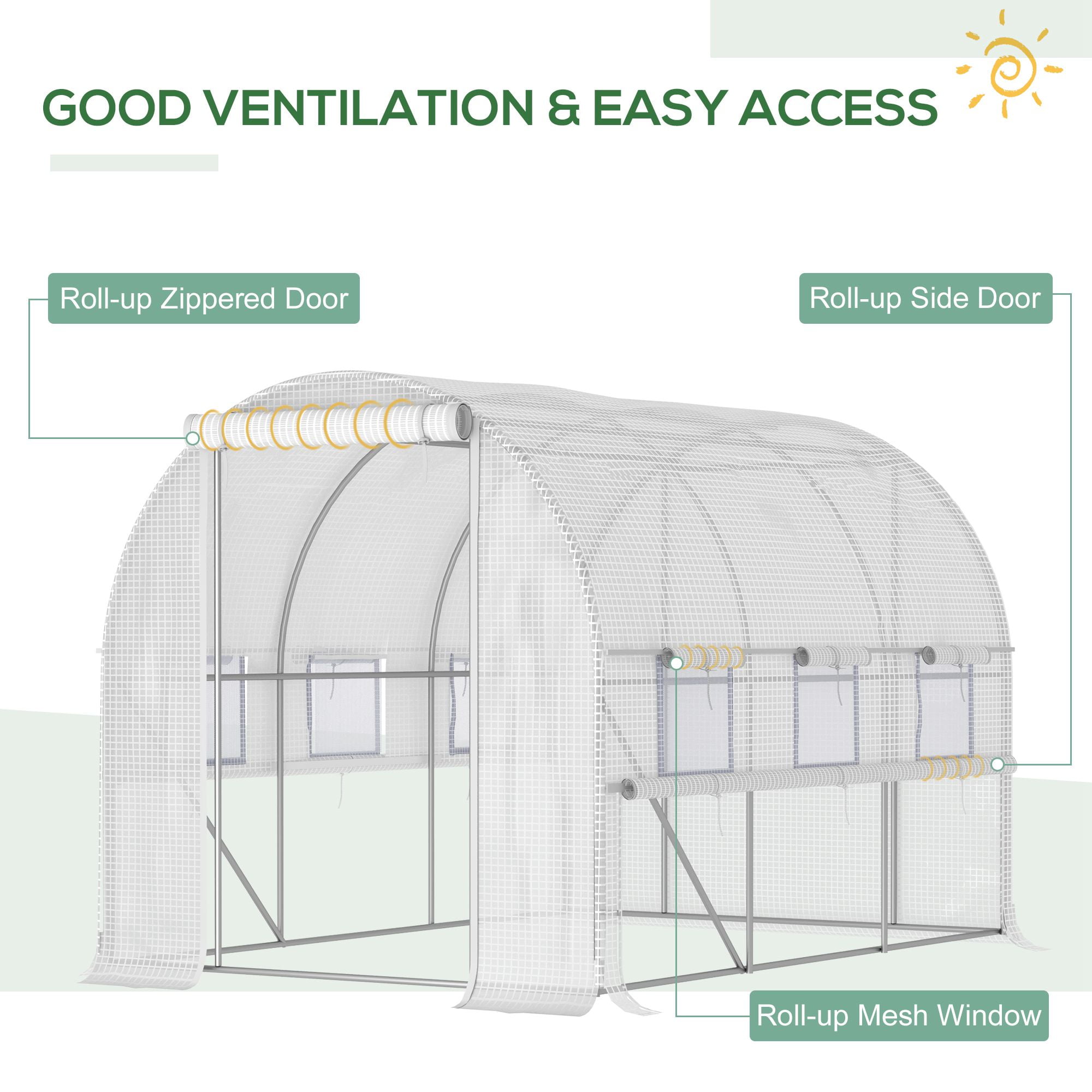 Outsunny 10' x 7' x 7' Walk In Tunnel Greenhouse, Outdoor Green House with Anti-Tear PE Cover