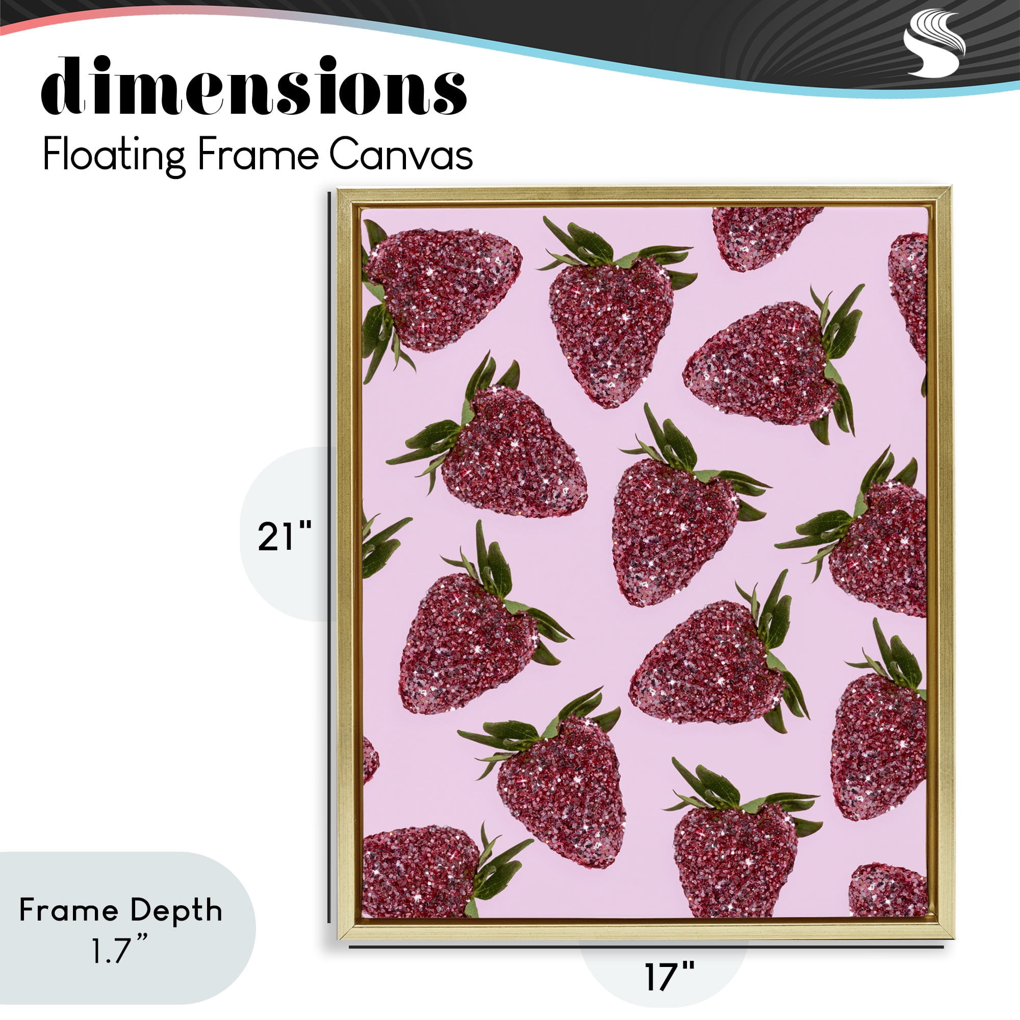 Stupell Industries Glimmer Strawberry Pattern Gold Framed Floater Canvas Wall Art, design by LISH Creative