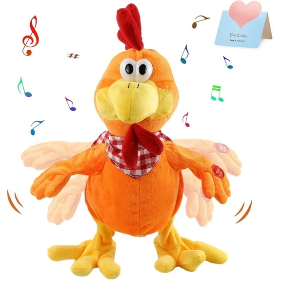 Waving Rooster Plush Toy wCozyWorld 15" Electronic Squawking Chicken Toy, Easter Chicken Stuffed Animal Interactive Musical Walking Singingith Bib Present for Kids Boys Girls Halloween  Day