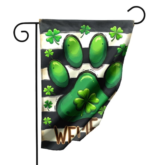 St Patricks Day Garden Flag Double Sided Polyester Outdoor Decorative Welcome Shamrock Paw Print Yard Banner for Spring Party Porch Decor 12.5x18 Inch#24371