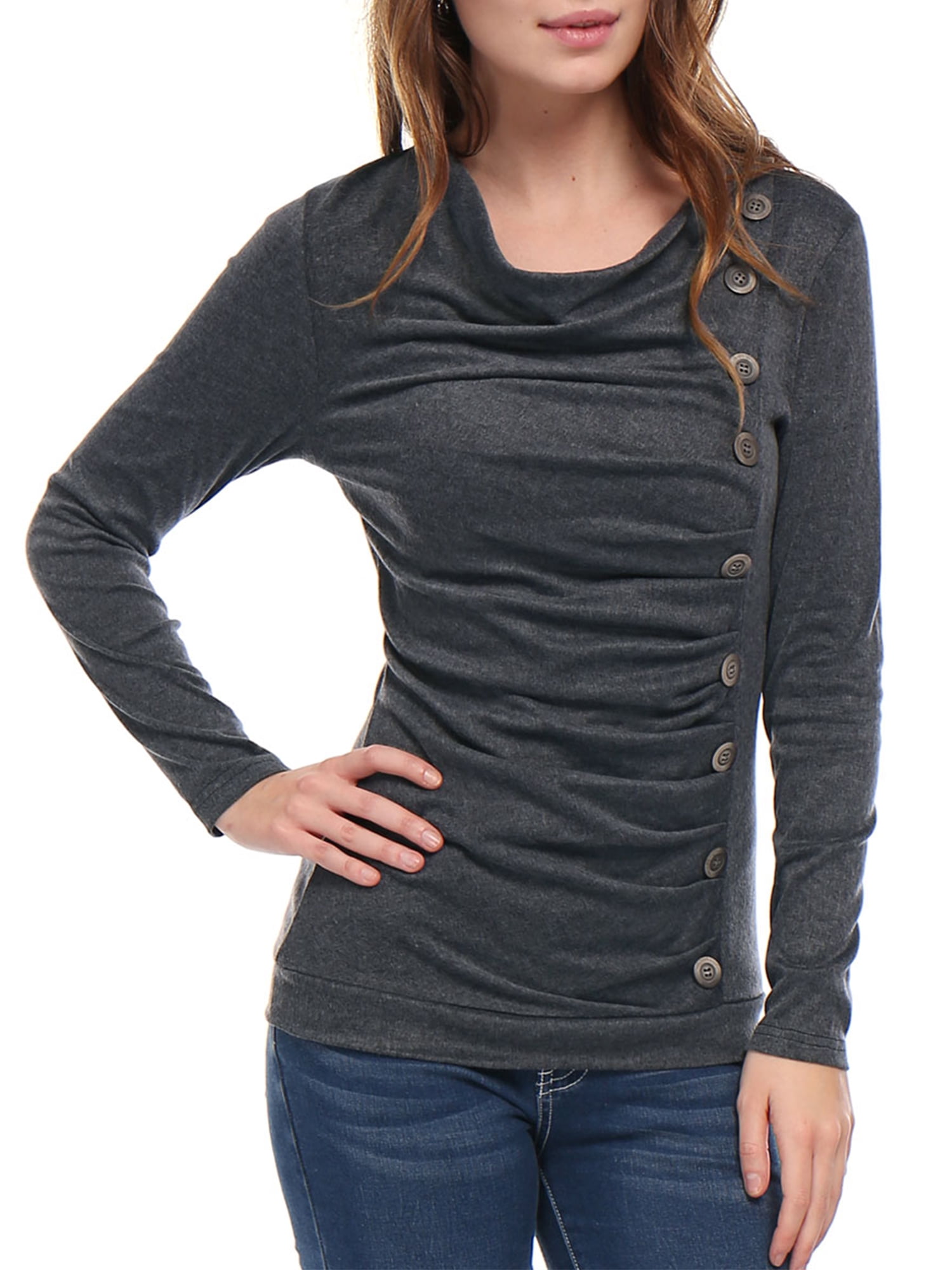 DARING DIVA Women's Cowl Neck Side Ruched Tunic Top 3XL Dark Gray