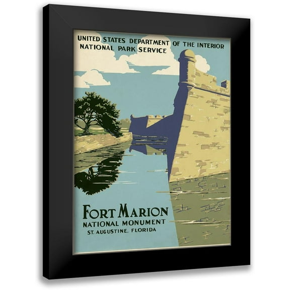 WPA 12x14 Black Modern Framed Museum Art Print Titled - Fort Marion National Monument, St. Augustine, Florida, ca. 1938