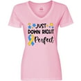 thumbnail image 3 of Inktastic Just Down RIght Perfect Down Syndrome Awareness Ribbon Women's V-Neck T-Shirt, 3 of 5