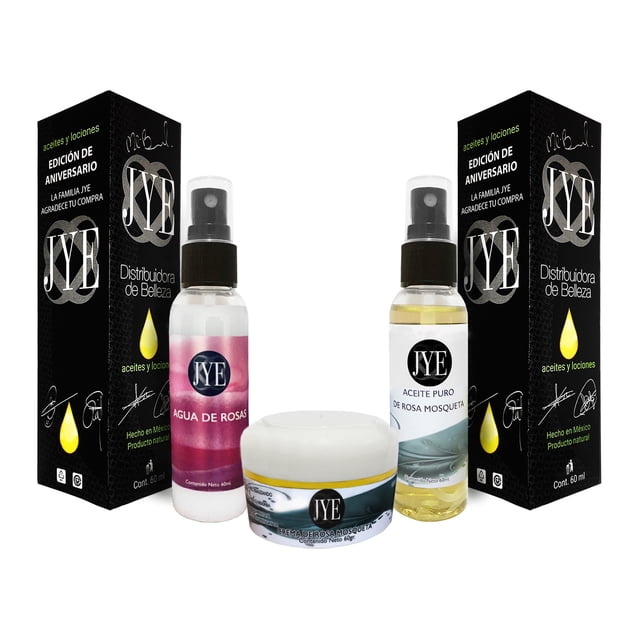 Kit de Hidratación JYE Rosa Mosqueta incluye aceite de Rosas crema de Rosas y agua de Rosas