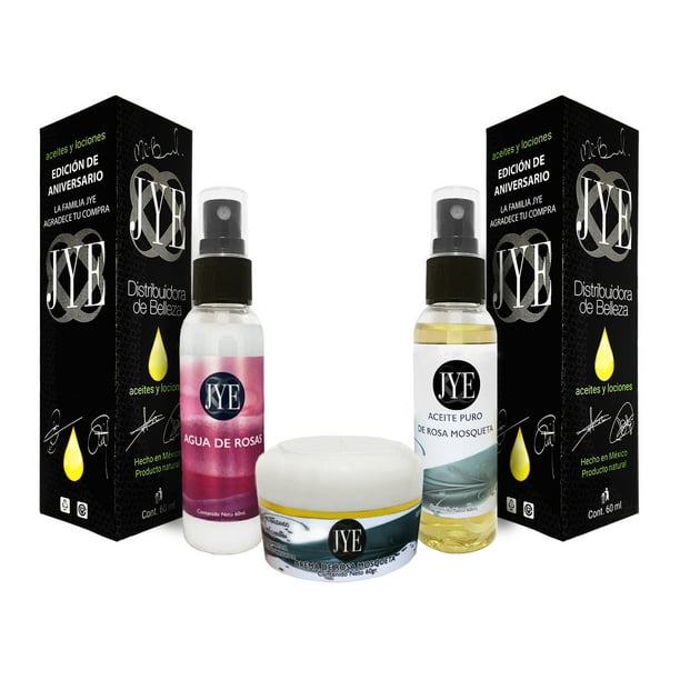 Kit de Hidratación JYE Rosa Mosqueta incluye aceite de Rosas crema de Rosas y agua de Rosas