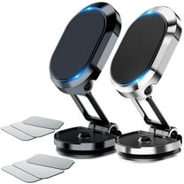 2 Pack Alloy Folding Magnetic Car Phone Holder,360° Rotation Magnetic Cell Phone Holder for Car [Super Strong Magnet] Bracket Magnetic Dashboard Phone Car Mount for All Smartphone (Silver Black)
