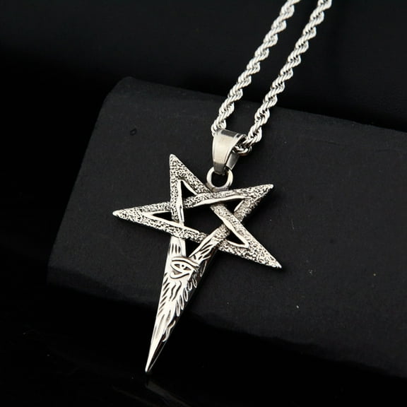 Vintage Creative Devil Eye Pentagram 14K White Gold Pendant Necklace For Men High Quality Fashion Charm Jewelry Gifts
