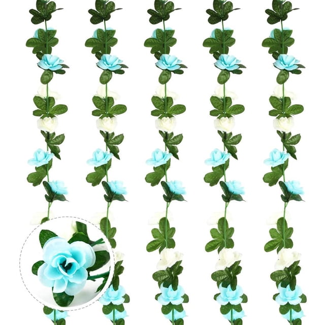 5PCS 2.7M Artificial Fake Rose Garland Vine Hanging Silk Flowers Guirnalda de flores artificiales (azul y blanco) oso de fresa Electrónica