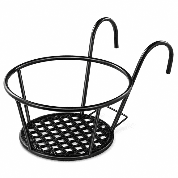 ABCISI Over The Rail Flower Pot Holder for Railings Planter Iron Fence Planters Hanging Planter Pot Container 16.5x10.5x20cm (Black)