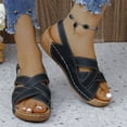 thumbnail image 6 of THDHVS Black Sandals Women,Womens Sandals,Summer Casual Solid Color Wedge Heel Fish Mouth Strap Sandals Black 7.5, 6 of 6