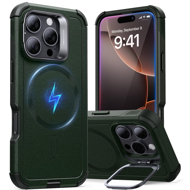 Funda de teléfono ESR Cyber Series con soporte para iPhone 16 Pro, color verde