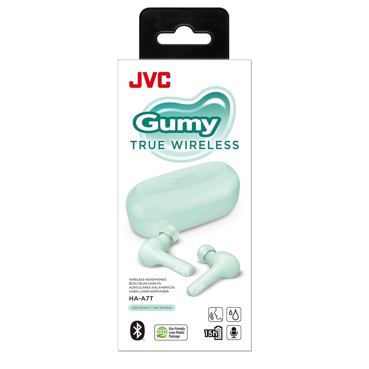 JVC Gumy Truly Wireless Earbuds Headphones, Bluetooth 5.0, Water Resistance(IPX4), Long Battery Life (up to 15 Hours) - HAA7TZ (Mint), Small