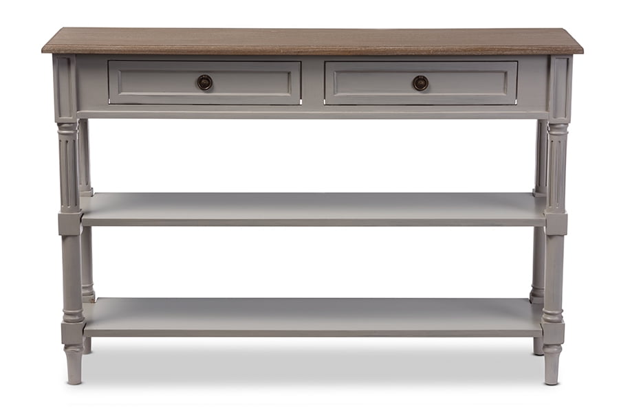 Skyline Decor Edouard French Provincial Style White Wash Distressed Wood And Grey Two Tone 2 Drawer Console Table Com Skyline Decor Edouard French Provincial, French White Console Table With Drawers